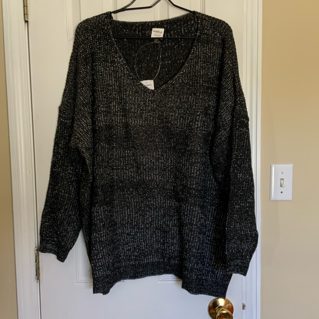 Black Marled V-Neck Sweater